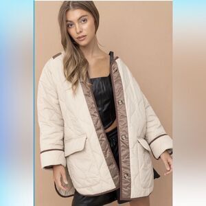 Aaron & Amber oversized beige and brown jacket with buttons size S/M
